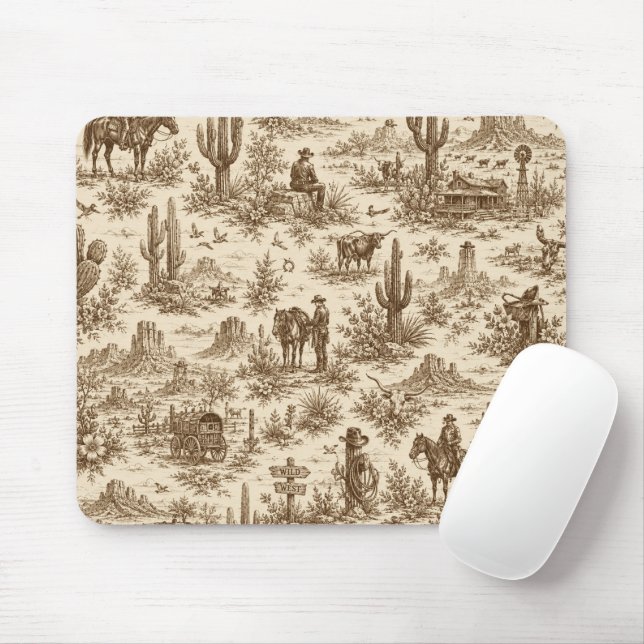 Vintage Western Desert Toile Seamless Pattern Mouse Pad (With Mouse)