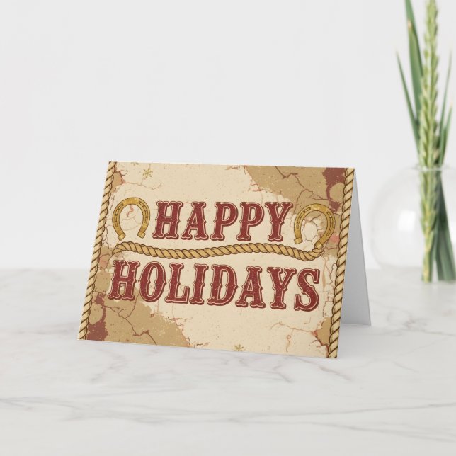 Vintage Western Happy Holidays Christmas Holiday Card (Front)