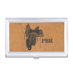 Vintage Western Horse Saddle Monogram Business Card Case