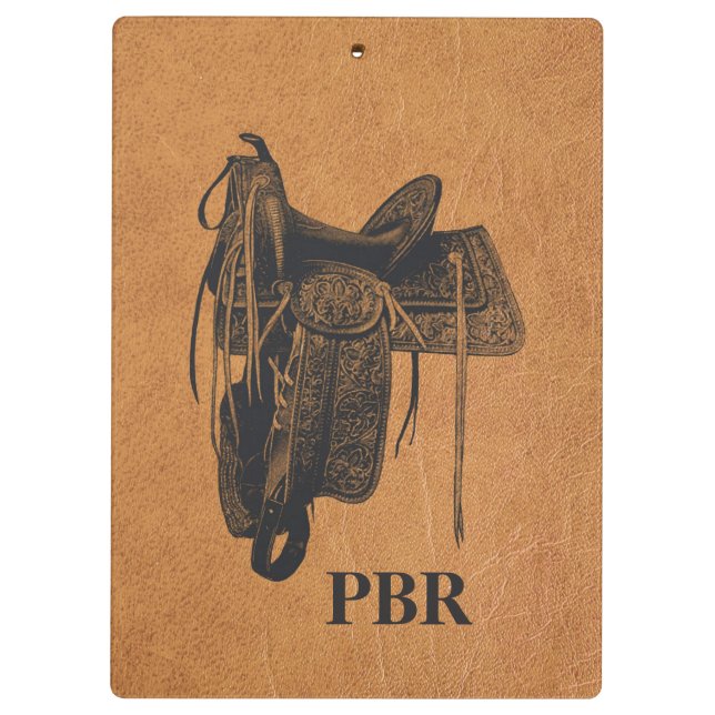 Vintage Western Horse Saddle Monogram  Clipboard (Back)