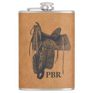 Vintage Western Horse Saddle Monogram Flask
