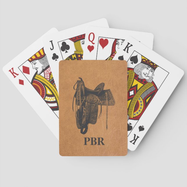 Vintage Western Horse Saddle Monogram  Poker Cards (Back)
