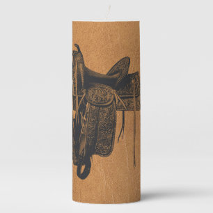 Vintage Western Horse Saddle  Pillar Candle