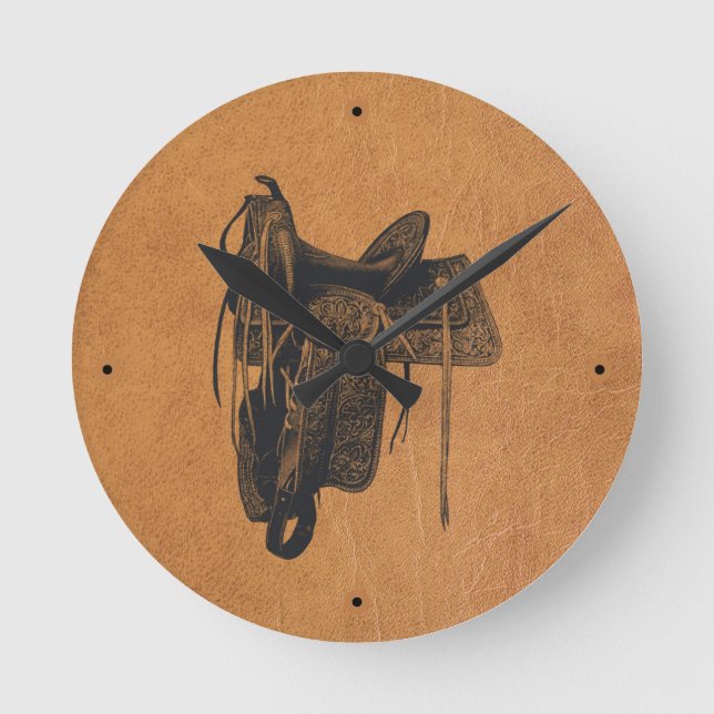 Vintage Western Horse Saddle   Round Clock (Front)