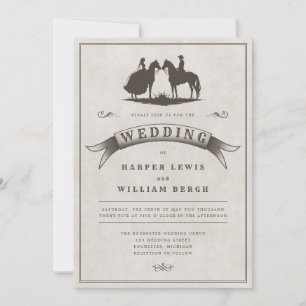Vintage Western horseback wedding Invitation