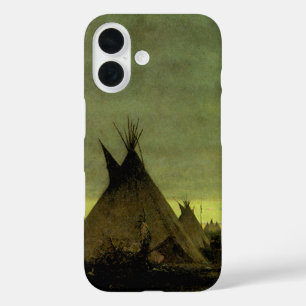 Vintage Western, Indian Camp at Dawn by Tavernier iPhone 16 Case