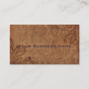 Vintage Western  Leather  With  Embossed Floral Business Card by EleganceUnlimited at Zazzle