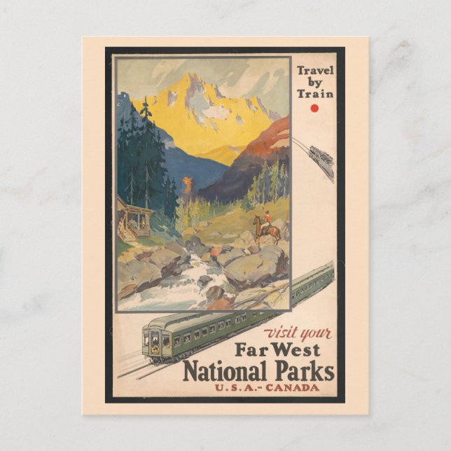 Vintage Western National Park Travel By Train Postcard (Front)
