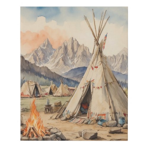 Vintage Western Native American Art Teepee Faux Canvas Print