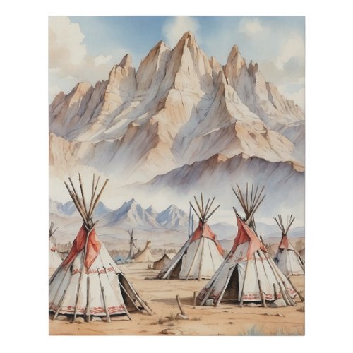 Vintage Western Native American Art Teepee Faux Canvas Print