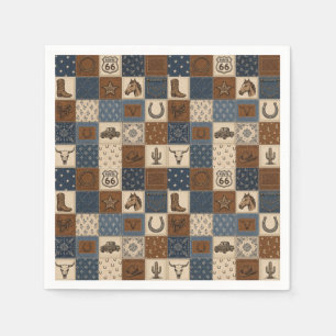 Vintage Western Patchwork Quilt Pattern Napkins