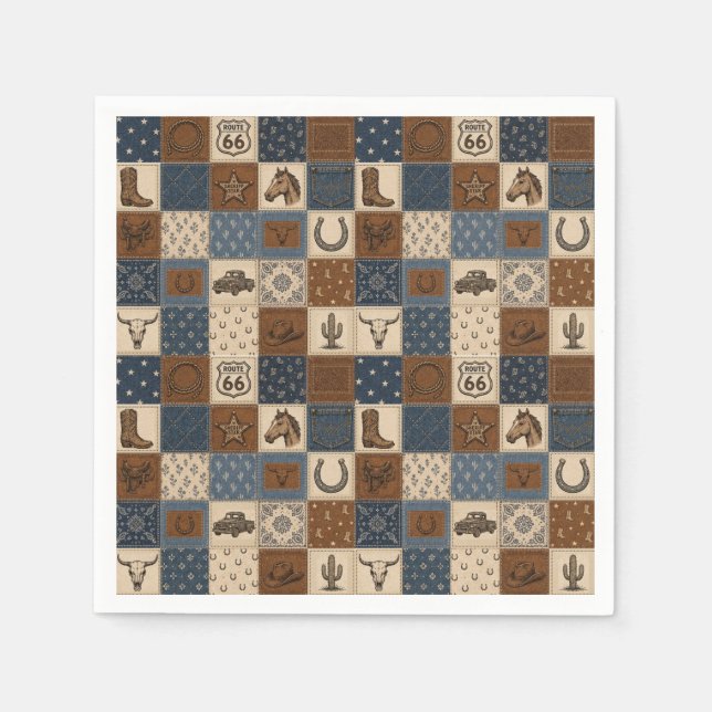 Vintage Western Patchwork Quilt Pattern Napkins (Front)