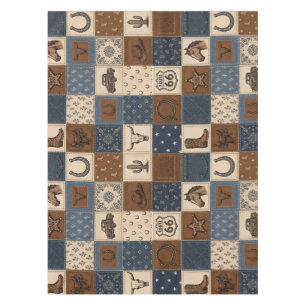 Vintage Western Patchwork Quilt Pattern Tablecloth