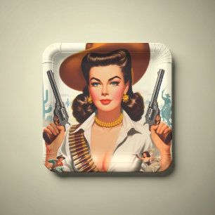 Vintage Western Pin-up Paper Plates