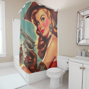 Vintage Western Pin-up Shower Curtain