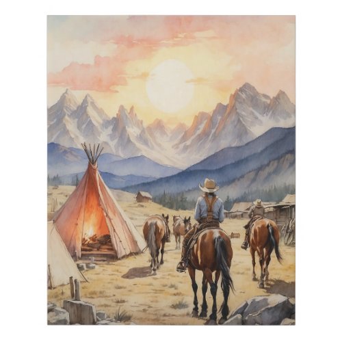 Vintage Western Pioneer Cowboys Horses Faux Canvas Print