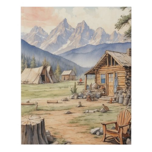 Vintage Western Pioneer Rustic Log Cabin Faux Canvas Print