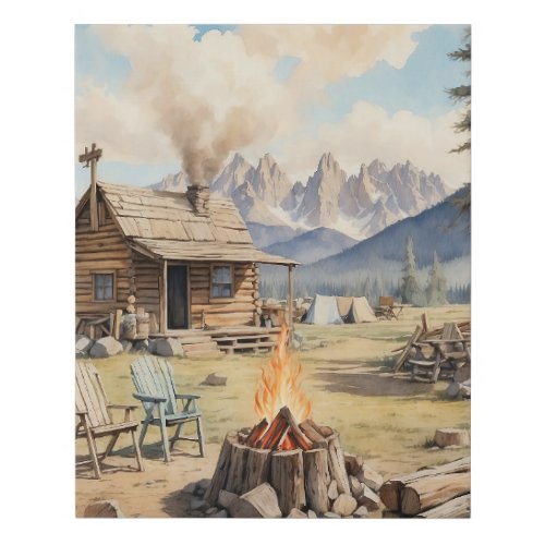 Vintage Western Pioneer Rustic Log Cabin Faux Canvas Print