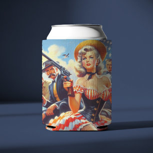 Vintage Western Pulp Girl Can Cooler