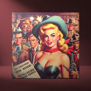 Vintage Western Pulp Girl Ceramic Tile