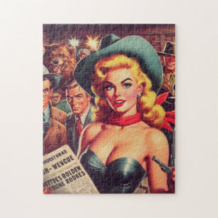 Vintage Western Pulp Girl Jigsaw Puzzle