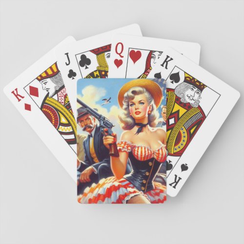 Vintage Western Pulp Girl Playing Cards