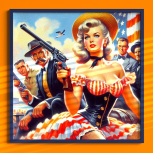 Vintage Western Pulp Girl Poster
