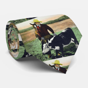 Vintage Western Ranch Cowboy with Calf Neck Tie