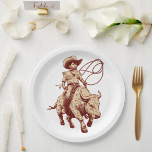 Vintage Western Ride Proud Little Cowboy Paper Plates