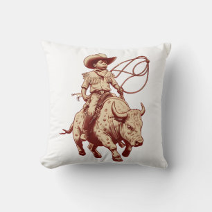 Vintage Western Ride Proud Little Cowboy Throw Pillow