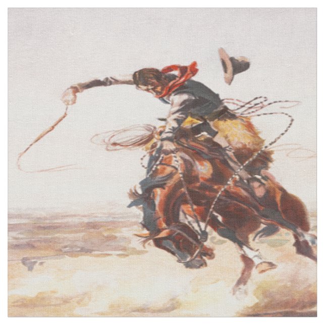 Vintage Western Rodeo Cowboy Bucking Horse Fabric (Close Up)