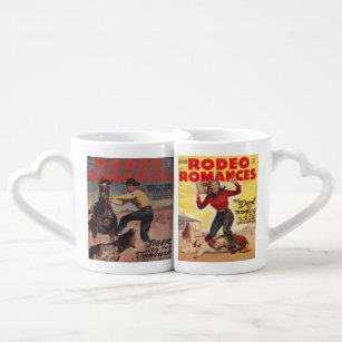 Vintage Western Rodeo Cowboy Cowgirl Calf Roping Coffee Mug Set