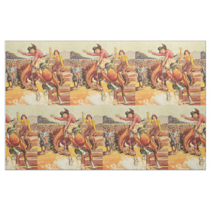 Vintage Western Rodeo Cowboy On Bucking Horse 9" Fabric