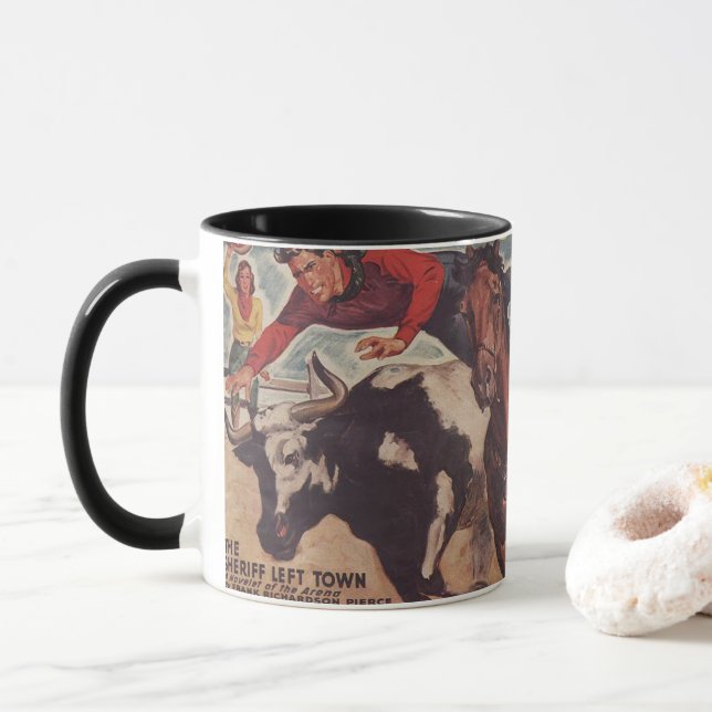 Vintage Western Rodeo Cowboy Steer Wrestling Rodeo Mug (With Donut)