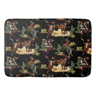Vintage Western Rodeo Events Cowboy Cowgirl Bath Mat