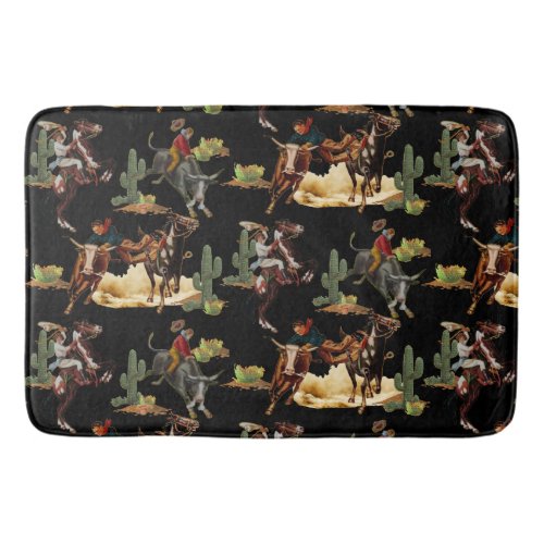 Vintage Western Rodeo Events Cowboy Cowgirl  Bath Mat