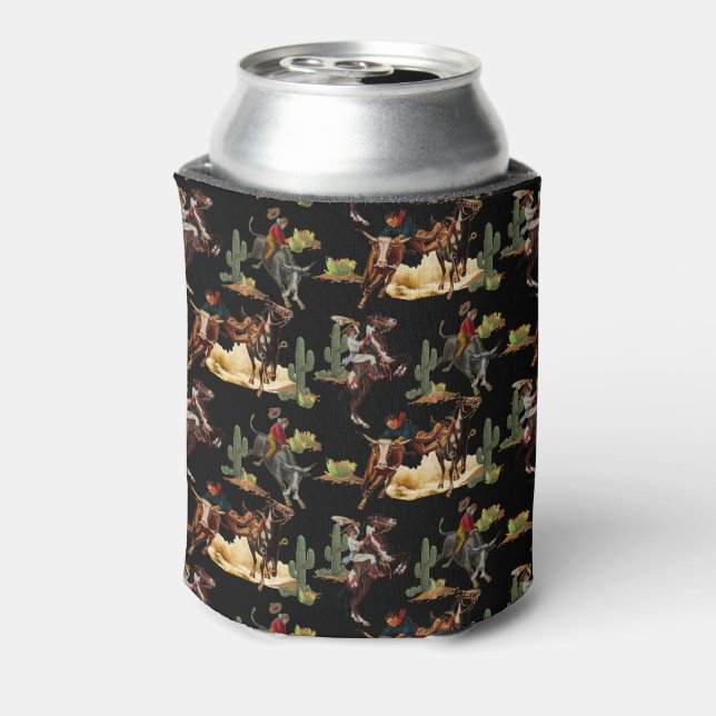 Vintage Western Rodeo Events Cowboy Cowgirl  Can Cooler (Can Back)