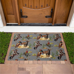 Vintage Western Rodeo Events Cowboy Cowgirl Doormat