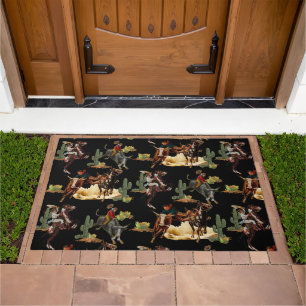 Vintage Western Rodeo Events Cowboy Cowgirl Doormat