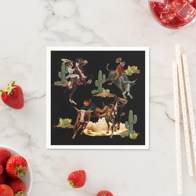 Vintage Western Rodeo Events Cowboy Cowgirl   Napkins (Insitu)