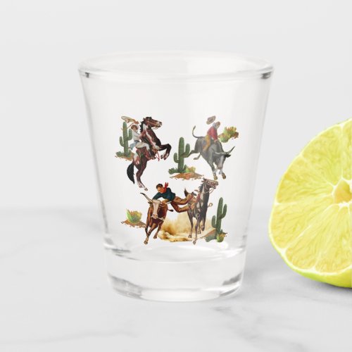 Vintage Western Rodeo Events Cowboy Cowgirl   Shot Glass