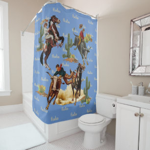 Vintage Western Rodeo Events Cowboy Cowgirl Shower Curtain