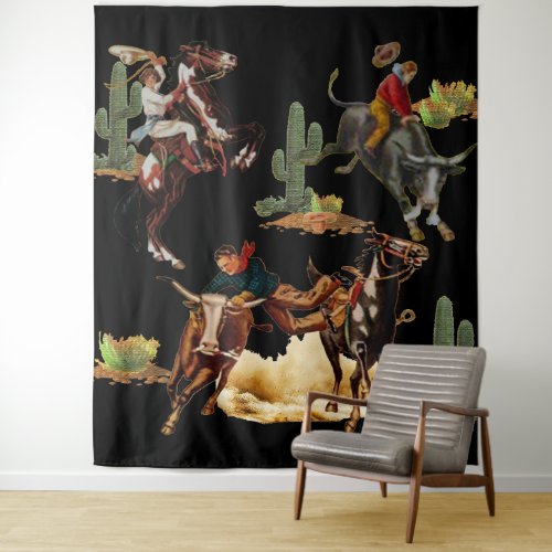 Vintage Western Rodeo Events Cowboy Cowgirl    Tapestry