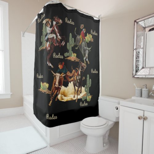 Vintage Western Rodeo Events Cowboys Cowgirls   Shower Curtain