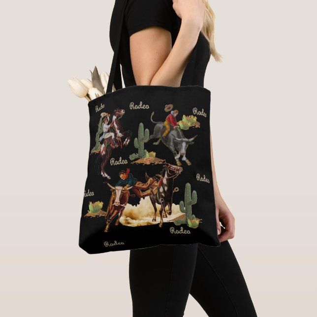 Vintage Western Rodeo Events Cowboys Cowgirls  Tote Bag (Close Up)