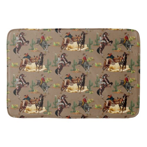 Vintage Western Rodeo Events Cowgirl Cowboy    Bath Mat