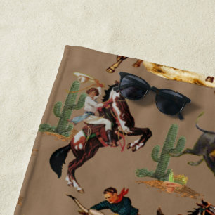 Vintage Western Rodeo Events Cowgirl Cowboy Beach Towel