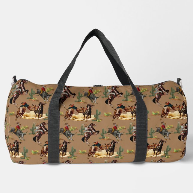 Vintage Western Rodeo Events Cowgirl Cowboy     Duffle Bag (Front)