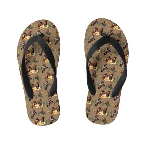 Vintage Western Rodeo Events Cowgirl Cowboy    Kids Flip Flops