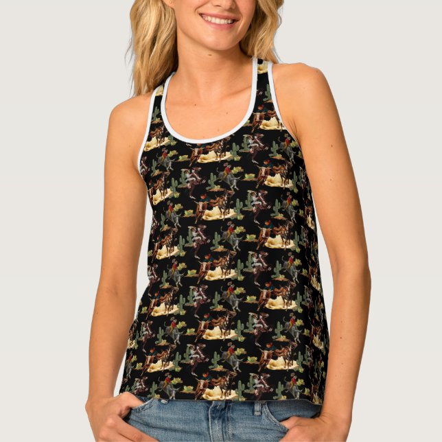 Vintage Western Rodeo Events Cowgirl Cowboy  Tank  (Front)